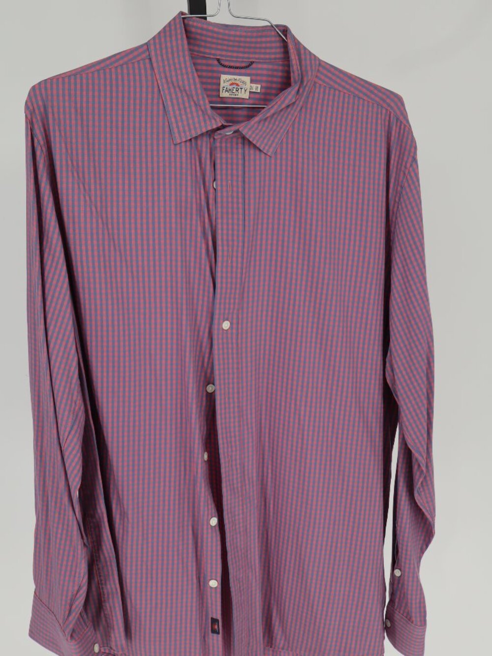 Faherty Movement Cotton blend button-down shirt, pink & blue gingham check XLT